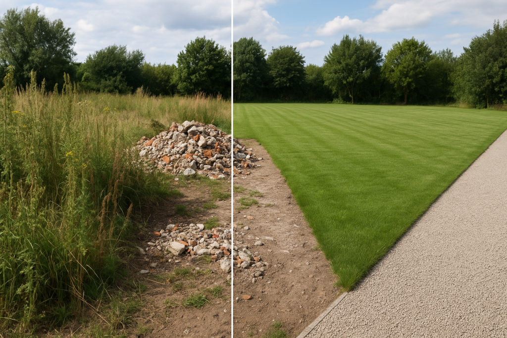 Porównanie działki przed i po porządkowaniu przed sprzedażą